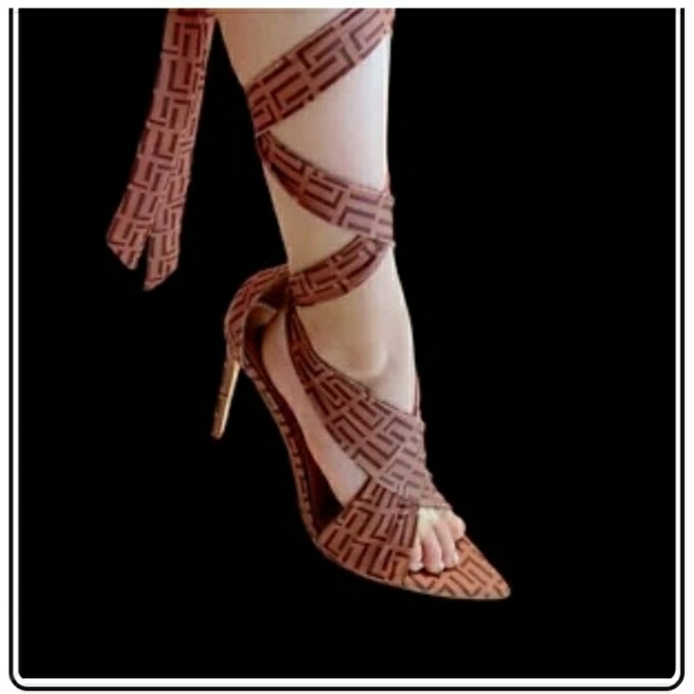 Open Toe Leg Wrap Stiletto Sandals - Size 11